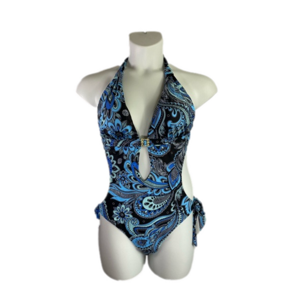 EoMenie Other - Eomenie 1PC Cutout Tie Back & Side Monokini Halter Plunge Slimming NWT Size M